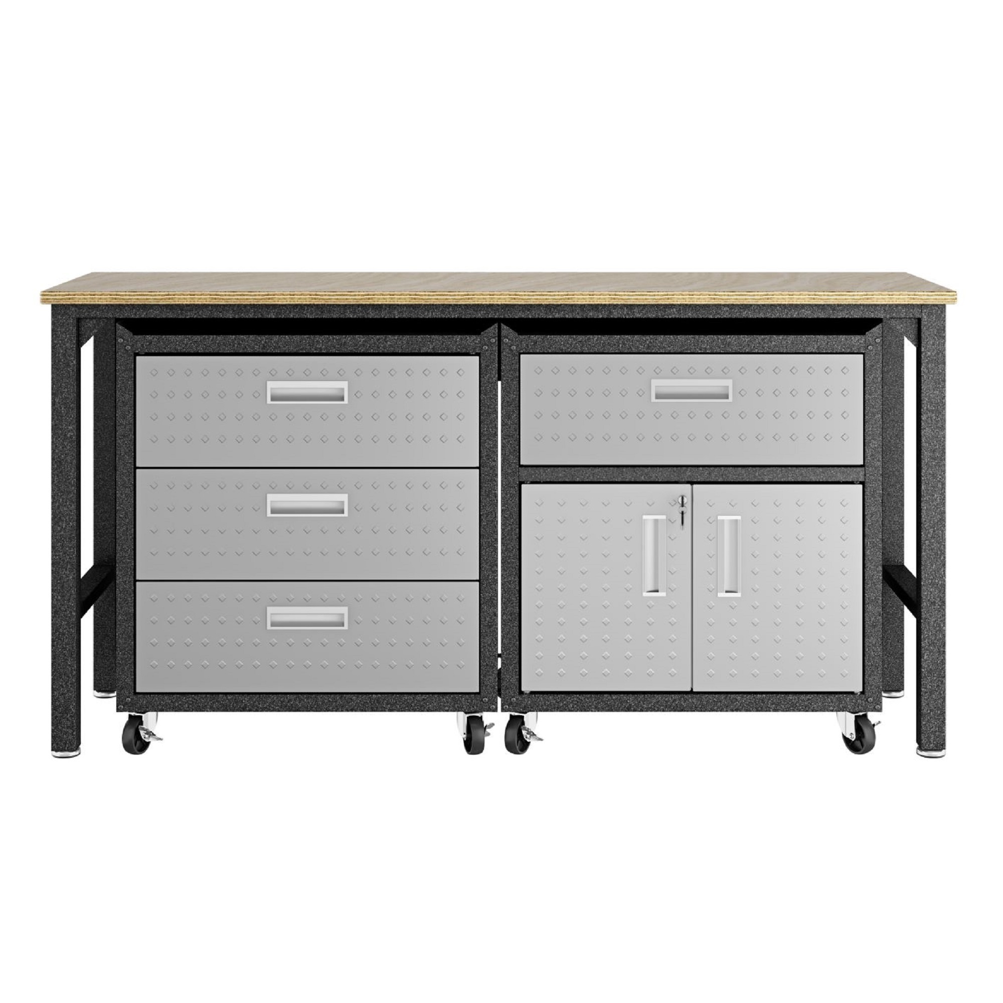 Manhattan Comfort, 3 Pc Fortress Mobile Garage Cabinet Set in Grey, Width 72.4 in, Height 37.6 in, Depth 20.5 in, Model# 18GMC